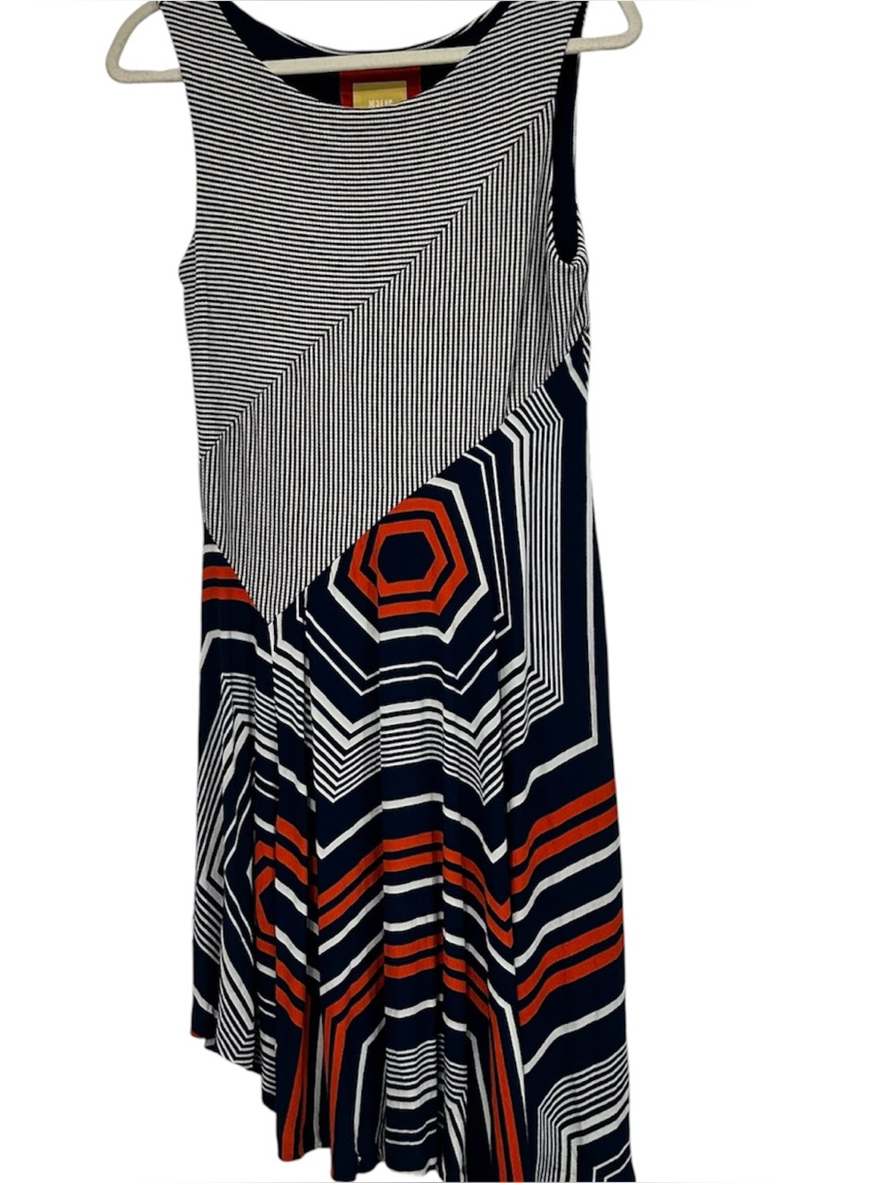 Maeve Cameron Dress S Striped Geometric Asymmetrical Swing Stretch Color Block